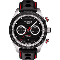 TISSOT 天梭 官方授權 PRS516 系列計時機械皮帶腕錶 送禮首選-黑x紅針/45mm T1004271605100