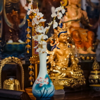 中式家居客廳佛堂擺件供佛觀音凈瓶陶瓷彩繪蓮花荷花瓶插花器供瓶