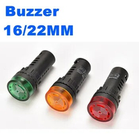 16MM 22MM buzzer flash fault alarm LED lamp intermittent high decibel buzzer indicator 12V 24V 220V red green yellow