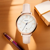 【FOSSIL】Jacqueline 羅馬佳人時尚女錶-玫瑰金框x粉/36mm 母親節 送禮 禮物(ES3988)