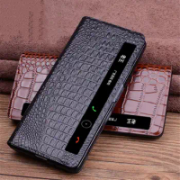 Genuine Cowhide Leather Crocodile Flip Case For Honor Magic V2 Magnetic Business Full Cover