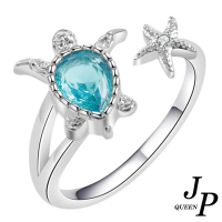 【Jpqueen】海洋動物海龜藍晶水滴型寶石開口彈性戒指(銀色)