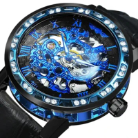 WINNER Watch Men Luxury Diamond Ice Out Watches Top Brand Luxury Fashion Skeleton Mechanical Hand Wind Wristwatches Men