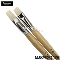 Escoda Clasico Series 4829 Artist Oil &amp; Acrylic Brush, Flat Chungking White Hog Bristle, Long, Natural Gloss-varnished Handle