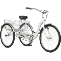 Meridian Adult Tricycle Bike, 24 &amp; 26-Inch 3 Wheels, Low Step-Through Frame, Large Cruiser Seat, Rear Folding Basket