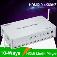 HDMI 2.0 4K 60Hz 10 Way Multi Media Player 1x10 HDMI Splitter Android 6.0 Video Box TV Store USB U Flash Disk Multimedia Player