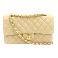 【二手名牌BRAND OFF】CHANEL 香奈兒 米色 菱格紋 皮革 鍊帶 經典口蓋包 肩背包