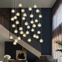 Crystal Chandelier LED Modern Pendant Light Raindrop Ceiling Light Crystal Ball Lighting Fixture 36 Lights for Staircase Living
