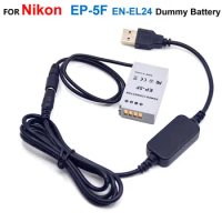 EP-5F DC Coupler EN-EL24 Dummy Battery+EH5 5V USB Cable Power Bank Charger Adapter For Nikon 1 J5 1J5 Camrea
