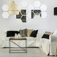 12PCS Acrylic Hexagonal Mirror Wall Sticker Self-Adhesive Tiles Suitable DIY Home Office Decor Stereo Mirror