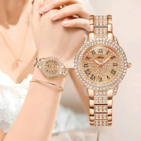 SHIIE Jam Tangan Wanita Tali Rantai Serut Motif Daun Full Diamond stainless Jam Tangan wanita style 