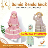 Moons Care Gamis Renda Anak Polos Muslim Rayon Baju Dress Syari Panjang Lebaran Motif Remaja Putih