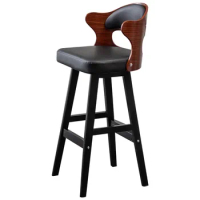 Solid Wood Bar Stool Home High Chair Bar Stool Modern Minimalist Backrest Cashier Chair Bar Counter Stool