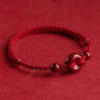 Elegant Cinnabar Peace Knot Red String Bracelet Handmade Gift for Women Fashion Retro Birthday Prese
