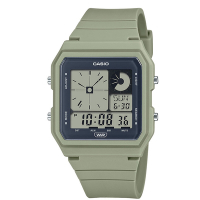 【CASIO】纖薄輕盈時尚流線長型環保材質數位雙顯休閒錶-綠(LF-20W-3A)/33.7mm