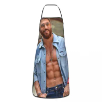 Can Yaman Muscles Apron for Women Men Printed Kitchen Bib Actor Polyester Cuisine Cooking Baking Household Cleaning Pinafore