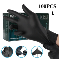 100PCS/Box Black Disposable Nitrile Gloves Durable Waterproof Cleaning Golves For Kitchens Tattoo Hair Dyeing Makeup Supplies