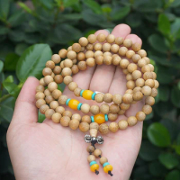 8mm * 108 * Natural Bamboo Beads 108 Beads Japa Mala Prayer Bracelet or Necklace DIY Accessories Yellow