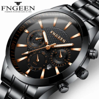 Men's Watch FNGEEN New Design Steel Waterproof Luminous Quartz Watch Date Clock Male Hodinky Fashion Luxury Black Wirstwatch Men
