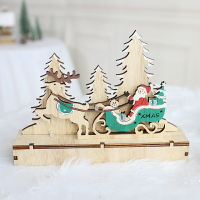 圣誕節裝飾品小掛件桌面擺件小木屋燈盒送禮物diy木質鹿拉車樹