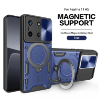 Slide Lens Protective Funda For Realme 11 4G Case Magnetic Stand Cover For OPPO Realme 11 Realme11 4G Armor Case