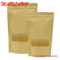 Custom Factory Price Food Packaging Bag With Window Kraft Paper Stand Up Pouch Bag For Nuts Powder Snack Packaging With Zipper