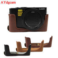 เคสกล้องหนัง PU แบบครึ่งเดียวสำหรับ LX10พานาโซนิค LUMIX LX10 DMC-LX10กระเป๋ากล้องชุดตัวเครื่องฝาครอบแบตเตอรี่แบบเปิด