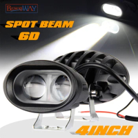 BraveWay 4inch 6D LED Work Light Spot Flood Beam for Car Motorcycle Truck Tractor SUV ATV Off-Road Headlight 12V 24V Fog Light