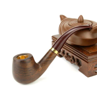 New Multifunction Smoking Pipe 9mm Filter Ebony Wood Pipe Metal Bowl Tobacco Pipe Big Bent Cigarette Pipe Smoke Tool