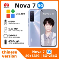 Huawei Nova 7 5G SmartPhone Kirin 985 8GB RAM 128GB 256GB ROM 64MP Quad Rear Cameras 4000mAh 40W SuperCharger Android used phone