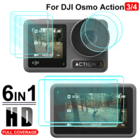 6in1 Tempered Glass Films For DJI Osmo Action 3 4 Front Rear Screen Protector Lens Protective Film For DJI OSMO Action4 Action3