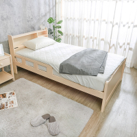 柏蒂家居-瓦爾3.5尺單人書架型插座床頭護欄實木床架/兒童床組