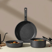 【CAROTE】麥飯石不沾鍋三鍋七件組-可拆卸手把/平底鍋20cm/煎炒鍋26cm/奶鍋18cm附蓋(IH、電磁爐適用)