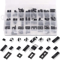 169Pcs 21 Values Integrated Circuit Chip Assortment Kit, 2.54mm IC Sockets 8 14 16 18 Pins, LM324 LM358 LM386 LM393 LM339 NE5532