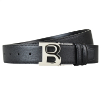 【BALLY】經典大B銀扣雙色35MM寬版皮帶(黑x海軍藍)