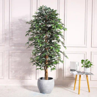 130/145cm Tall Artificial Banyan Tree Potted Plastic Ficus Leaves Large Fake Plants With Pot For Home Garden Wedding Room Decor