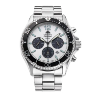 【ORIENT 東方錶】ORIENT東方錶 Quartz Sports系列太陽能跑馬計時腕錶 鋼帶款 白色 - 42.8 mm(RA-TX0203S)