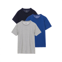 GIORDANO 男裝簡約素色純棉圓領短袖T恤(三件裝) - 56 灰X海軍藍X寶藍 3入