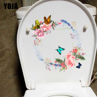 YOJA 20.1X21.5CM Delicate Rose Garland Bathroom Decor Toilet Decals Home Room Wall Sticker T1-2225