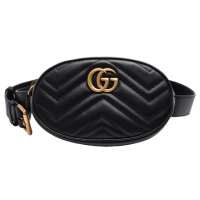 【GUCCI 古馳】GG Marmont系列仿舊金色雙G LOGO 山字車紋牛皮拉鍊手拿/腰/斜背包(黑476434-DSVRT-1000)