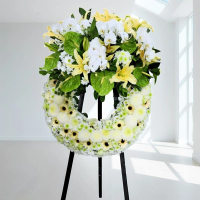 白事花圈 (百合、桔梗、太陽花、菊花、蝴蝶蘭、綠掌及其他襯花) [FW032] 喪禮 殯儀 告別式 追思會