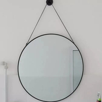 掛鏡壁鏡半身鏡 北歐浴室鏡帶繩自粘免打孔廁所宿舍化妝圓鏡子掛墻衛生間墻面鏡子