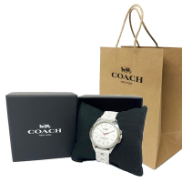 COACH 經典素面錶面編織果凍錶帶女用手錶禮盒贈紙袋(白)