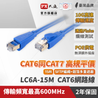 【PX 大通-】CAT6A同CAT7高速15M15米600M乙太10G網路線編織Fluke測試RJ4攝影機POE ADSL/MOD/Giga