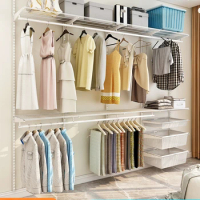 Open walk-in cloakroom metal wardrobe rack Home bedroom storage room storage environment-friendly wardrobe rack