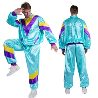 Men Retro 80S 70S Disco Cosplay Fantasy Costume Hip-Hop Tracksuit Adult Male Casual Jacket Pants Sportwear Outfit Halloween Suit