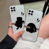 Compatible With Samsung A12 M12 4G Phone Case Cartoon Black Dog and Cat TPU Transparent Phone Case, 