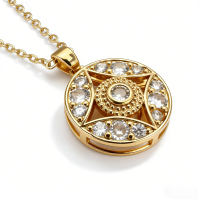 Elegant Crystal Compass Necklace | Premium Round CZ & Beaded Geometric Pendant | Gold Chain for Her 