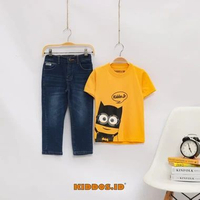 KIDDOS.ID Setelan Kaos Anime Celana Panjang Jeans Anak Laki Laki Usia 2-12 Tahun M Kuning - BiruTua