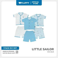 FLUFFY - Setelan Baju Bayi Pendek Celana Pendek Series Little Sailor Mint - Isi 3 Pasang - Lembut & 